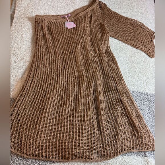 Calypso St. Barth Dress Womens Sz L Annelies sweater Knit one shoulder Metallic - Picture 2 of 11